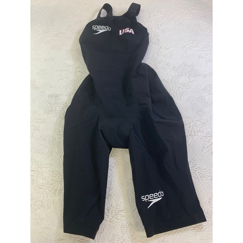 Speedo LZR Racer Elite 2 USA Swimming Open Back Kneeskin Black Tech Suit Size 25
